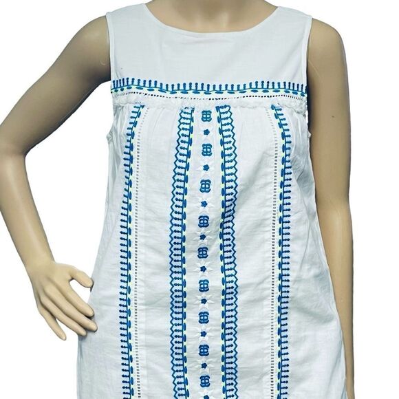 Vineyard Vines Dress White Blue Embroidered Tunic Shift Sleeveless Full/Lining 0 - Picture 3 of 11